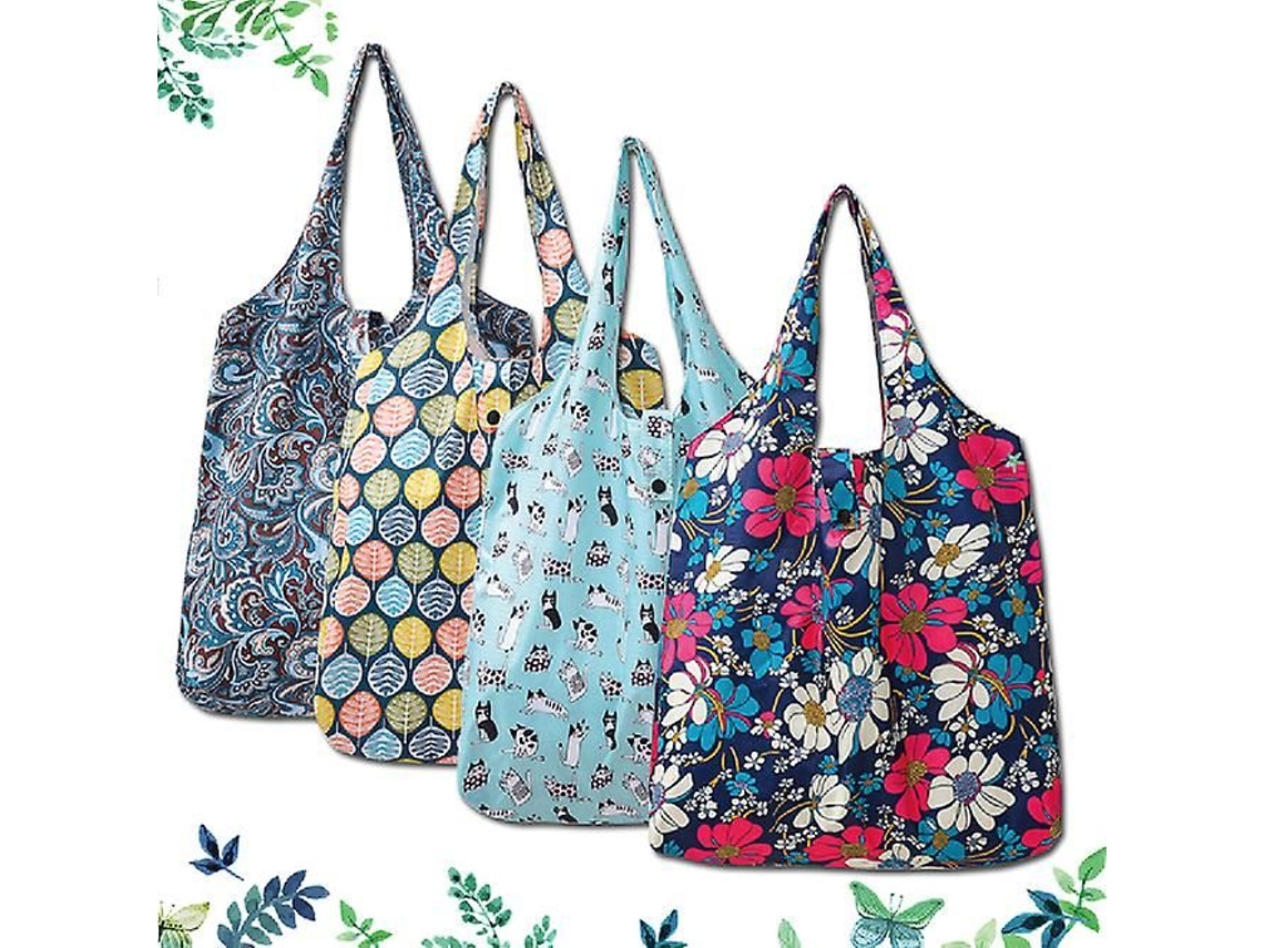 Juego de 4 bolsas de compra reutilizables, 6 bolsas lavables para supermercado, bolsa plegable, bolsa de playa portátil. GOKOCO