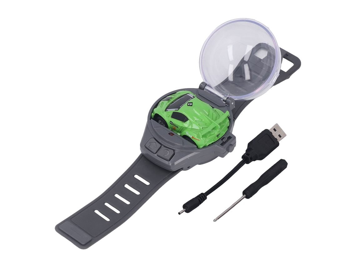 Mini coche teledirigido de 2,4 GHz, recargable, con pulsera verde.