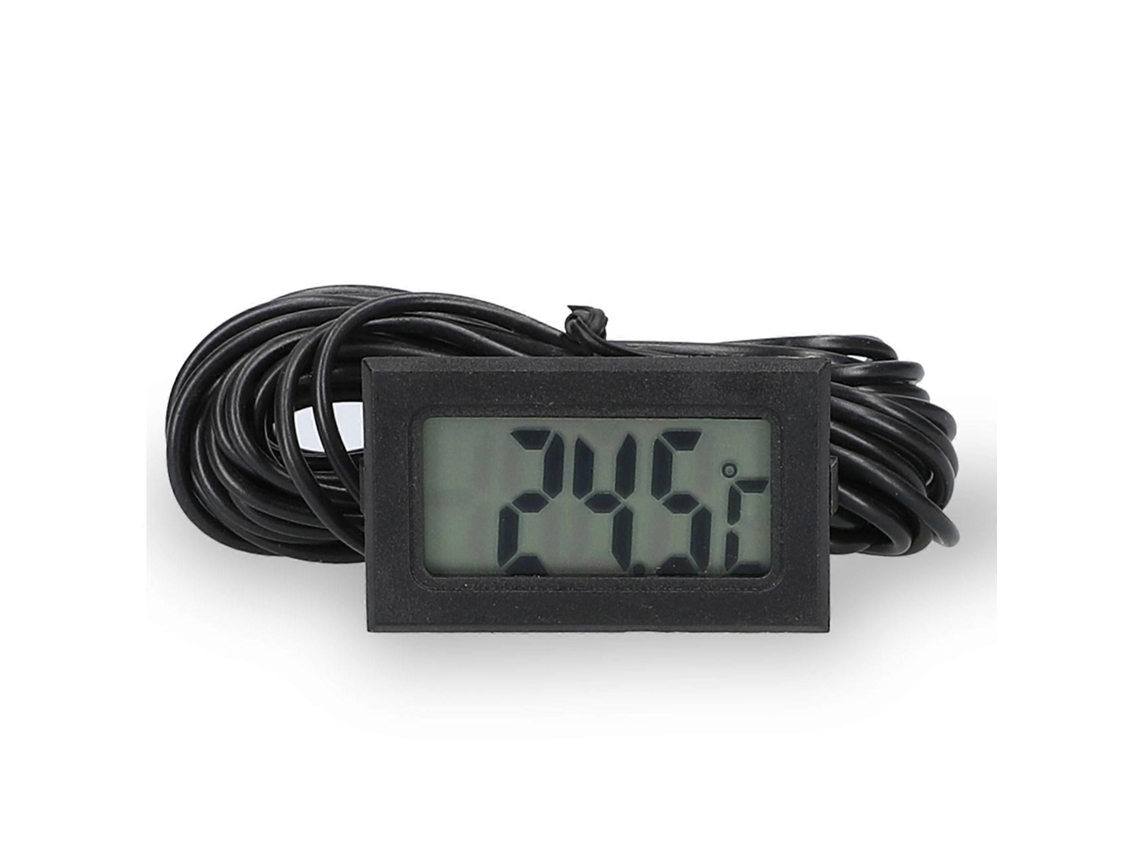 Mini Termômetro Digital Para Ambiente Com Sensor E Cabo De 1m, Preto.