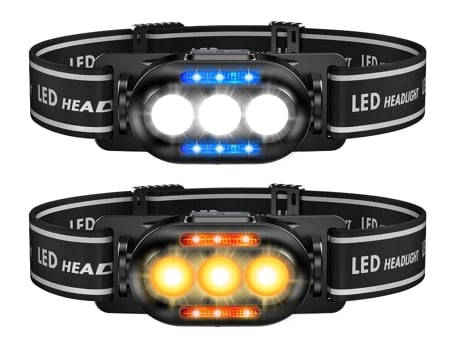 Linterna frontal, Linterna frontal LED con sensor recargable USB, Linterna frontal de 4 modos con rojo, IP4 resistente al agua(Negro) CHRONUS