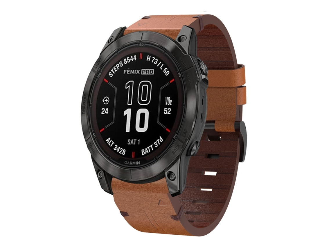Bracelete Para Garmin Quatix 7 Pro - Couro - Fivela De Aço (22mm) Marrom