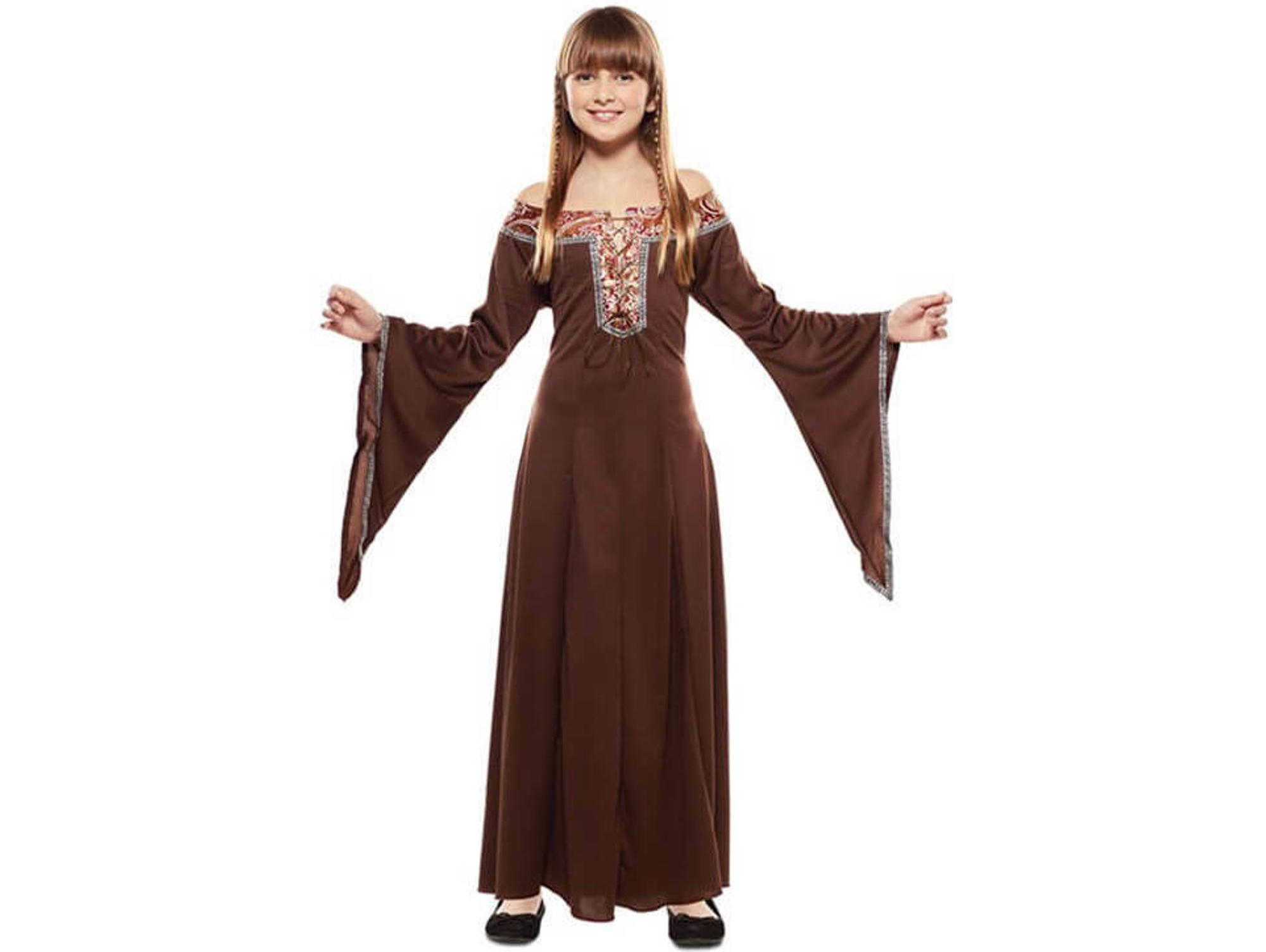 Disfraz de Niña DISFRAZZES Dama Medieval Marrón (Talla: 7 a 9 años)