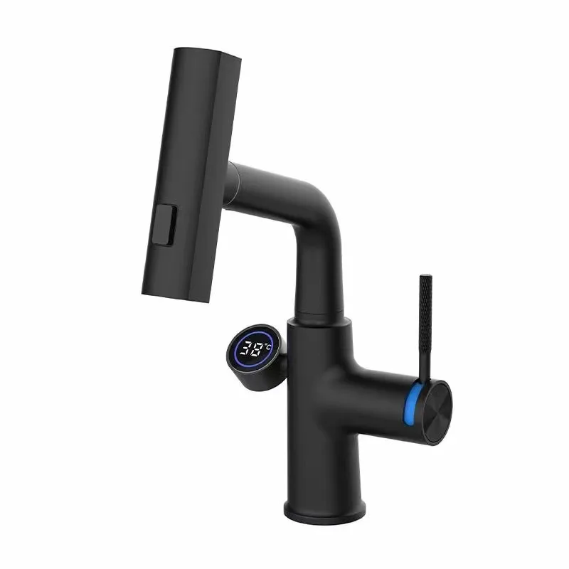 Grifo De Lavabo Digital Extraíble (negro) Con Función De Rociado Y Mezcla De Agua Fría Y Caliente.