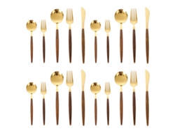 Juego de Cubiertos de 20 Piezas - Mango de Madera y Cabeza de Oro Mate TRUYUETY