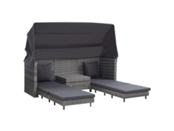 Tumbona extensible Maison Exclusive de 3 plazas con toldo de mimbre y patas grises