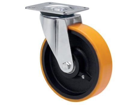 Rueda giratora placa 4mm 10zvr150-hub hierro-poliur.naranja eje bolas ALEX