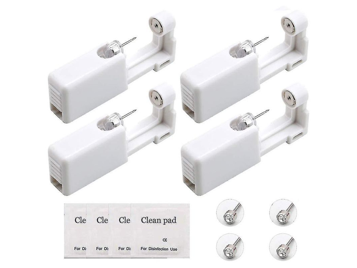 Kit De 4 Piezas De Pistola Perforadora De Orejas Desechable Con Colgantes Blancos Para Profesionales Y Principiantes.
