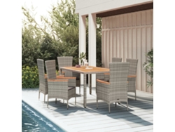 Juego de comedor de jardín de 7 piezas con cojines de mimbre gris DKD Home Decor