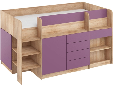 Litera con Escritorio BIM MUEBLES SMILE L Roble y Morado (Medidas colchón: 90x200 cm)