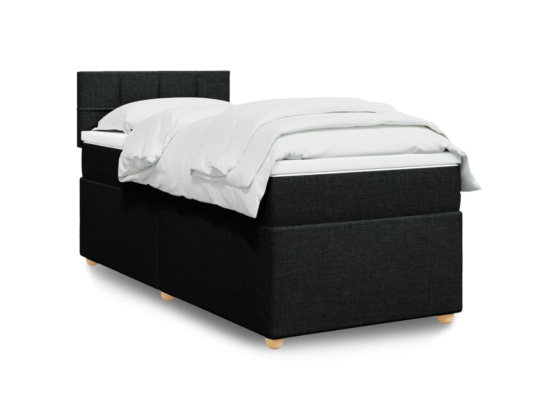 Cama Box Spring Con Colchón Tela Negro 90x200 Cm