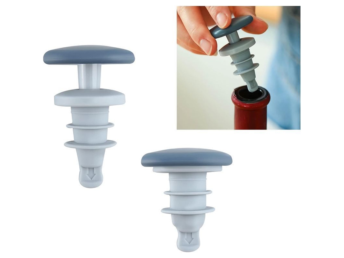Tapones de silicona reutilizables para botellas, herméticos, ajustables para bebidas, azules, 2 unidades | SIN MARCA