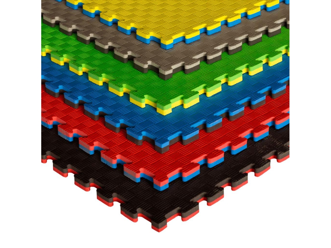 Tatami Puzzle 9 PIEZAS (9m² ) Esterilla Goma Espuma Tatami Suelo para Gimnasio Ideal Artes Marciales 1m x 1m x 2,5cm Superficie 5 líneas Negro/Azul
