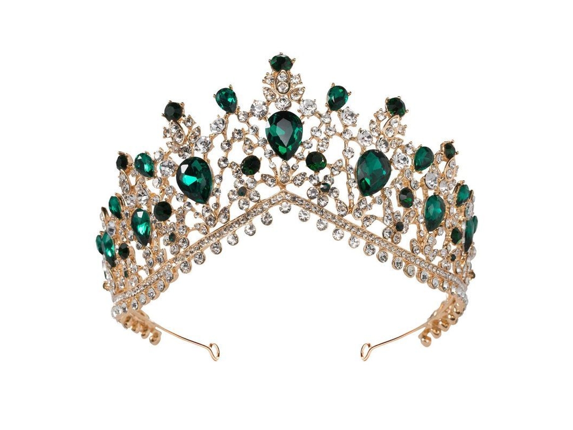 Tiara Nupcial De Esmeraldas, Corona De Princesa Con Diamantes De Imitación, Accesorio Para Bodas, Aniversarios Y Fiestas De Halloween.
