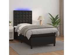 Cama Box Spring Y Colchón Led Cuero Sintético Negro 90x200 Cm