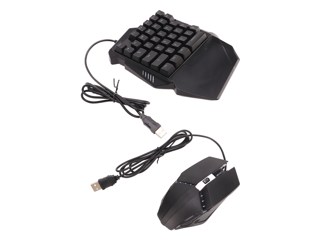 Conjunto Teclado Mouse Mão Unica Fio 35 Teclas Rgb Retroiluminado Mecanico Portatil Para Pc Laptop