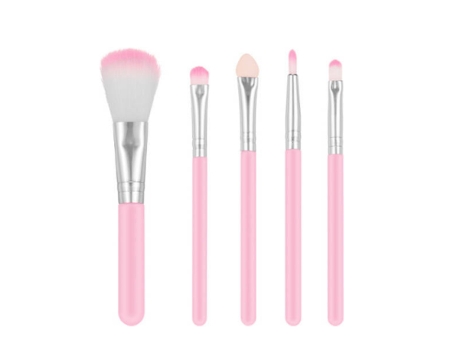 Juego de brochas de maquillaje de 5 piezas, brocha portátil para ojos, brocha pequeña de fibra, rosa BISBISOOUS