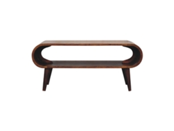 Mesa de centro Amaya de madera maciza, estilo nórdico, compartimento abierto, marrón oscuro, muebles artesanales