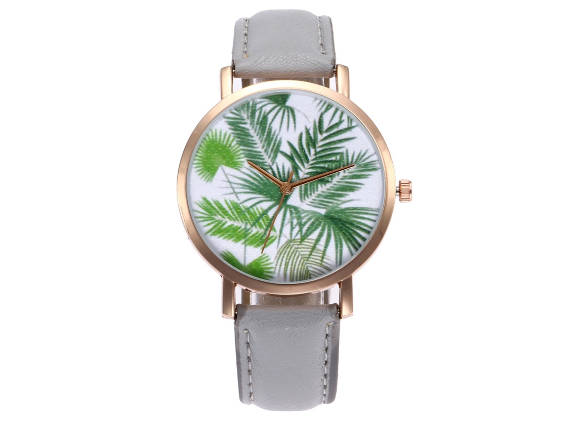Reloj De Pulsera De Cuarzo Para Mujer Zhoulianfa Con Correa De Pu Y Estampado De Hojas (gris)