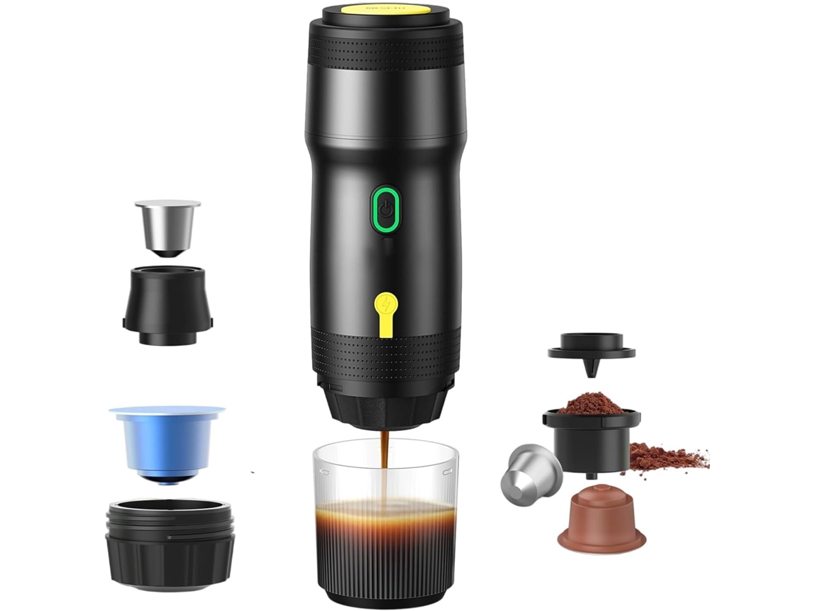 Cafetera portátil 3 en 1, con calefacción inalámbrica, ideal para café en polvo o cápsulas, ideal para viajes y oficina, color negro. Digitallab