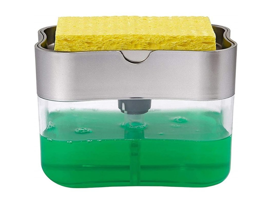 2026-porta Jabón Dispensador De Cocina Con Soporte Esponja 2 En 1 Contenedor De Jabón Líquido (plata)