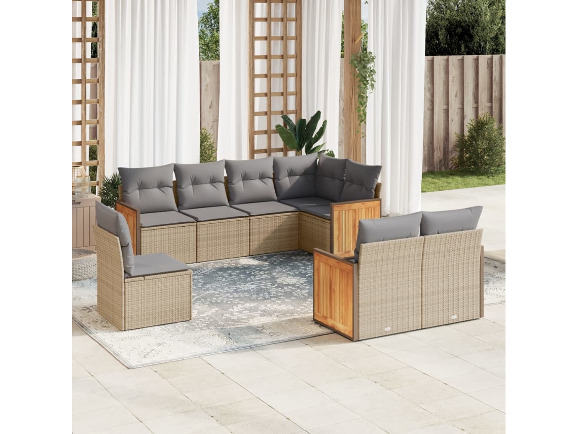 Conjunto de 8 sofás de jardín con cojines de mimbre beige Dkd Home Decor