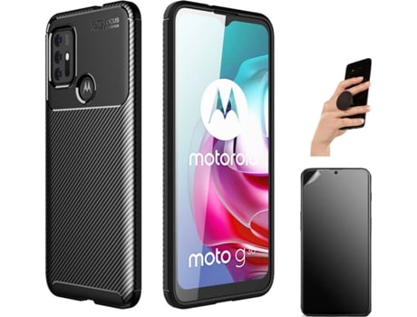 Carcasa + Protector + Popsocket Motorola Moto G20 Rugged Carbon Negro BD-BT