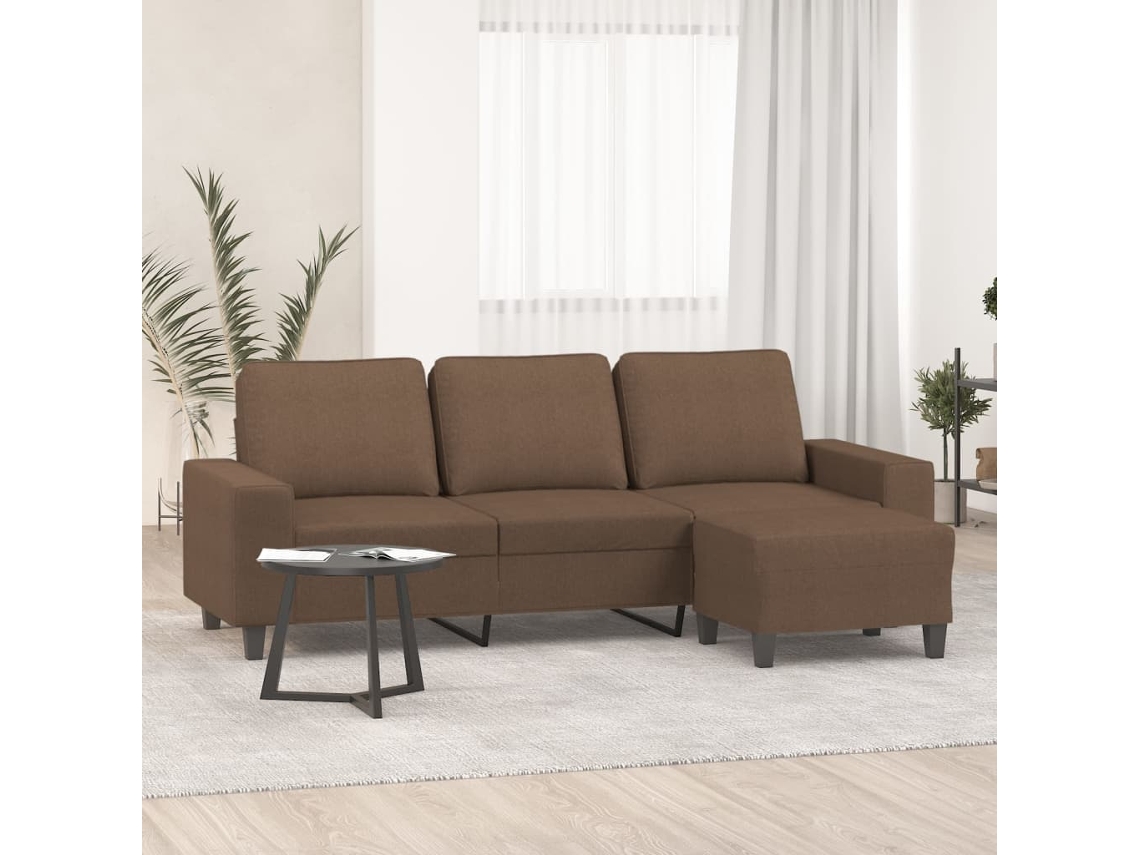 Sofá De 3 Plazas Con Taburete De Tela Marrón 180 Cm