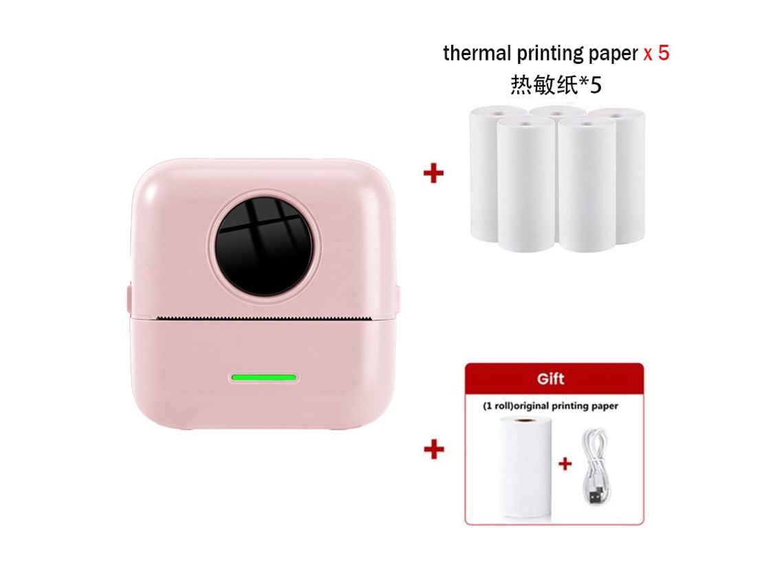 Impresora Térmica Portátil Mini Impresora Sin Tinta Con 6 Rollos De Papel De Impresión Para Notas De Estudio, Fotos, Rosa GERTIZ