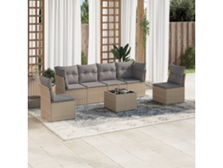 Conjunto de 7 sofás de jardín con cojines de mimbre beige de Dkd Home Decor