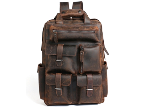 Mochila Mochila De Cuero Genuino para Computadora Portátil para Hombres Mochila De Viaje con Múltiples Bolsillos Mochila De Negocios-café