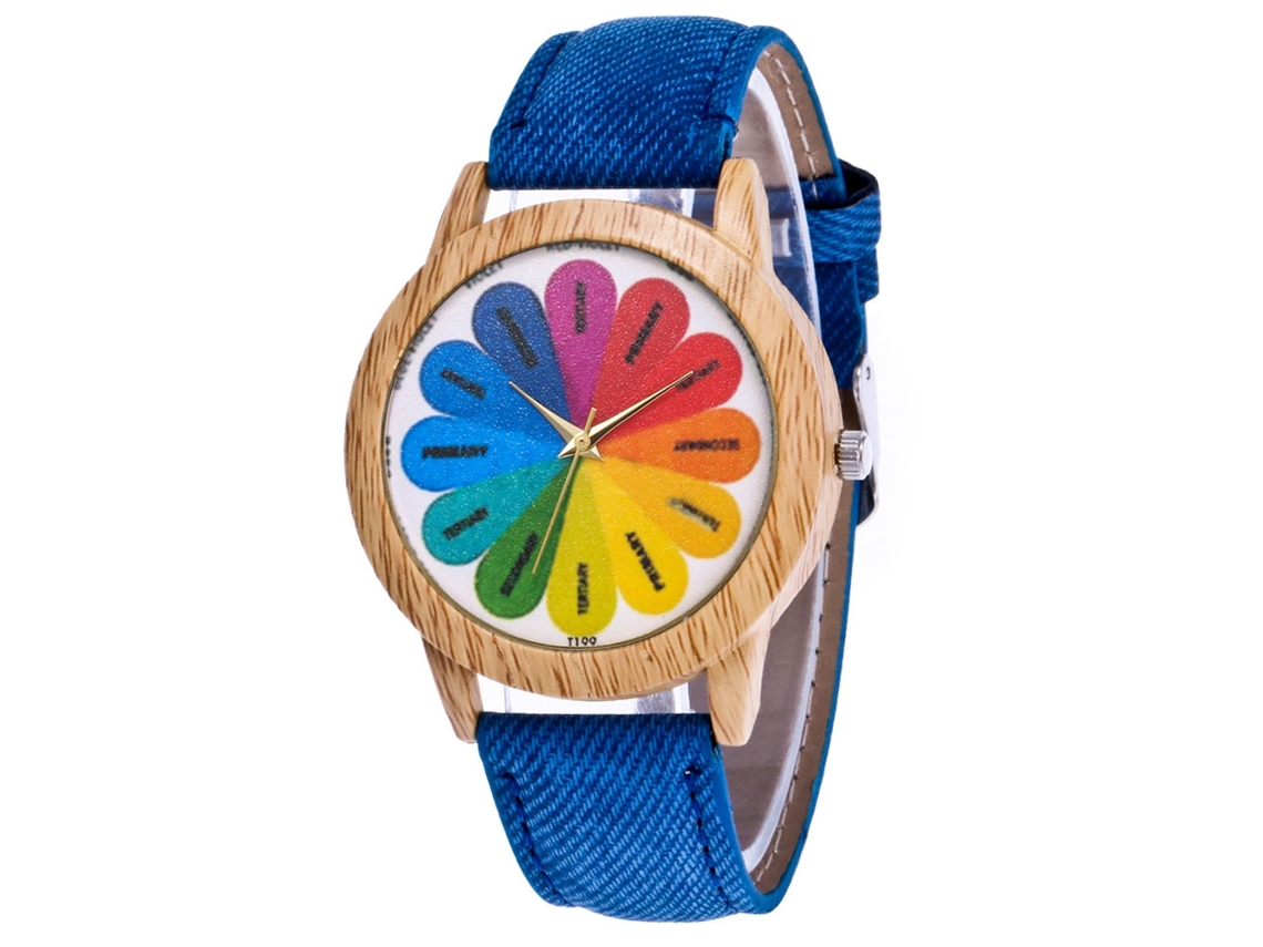 Reloj De Pulsera Unisex Zhoulianfa, Estampado Arcoíris, Correa De Mezclilla Azul.