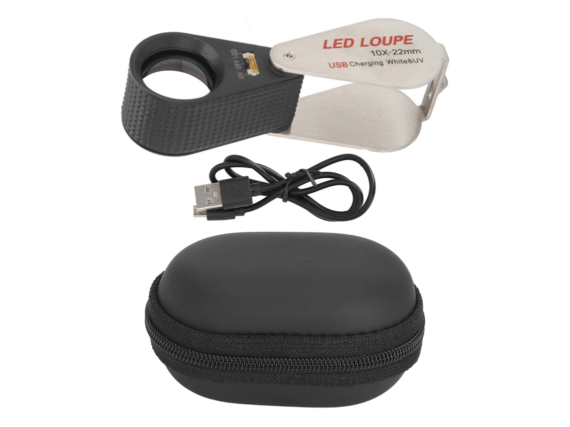 Lupa De Joyería Plegable Recargable 10x Con 6 Led Y 7 Lámparas Uv Para Joyería Y Detalles.