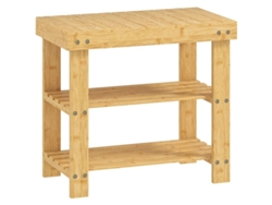Banco Zapatero De Bambú, Zapatero Con 2 Estantes, Asiento, Para Entrada, 50x28x45cm, Natural.