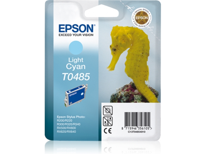 Cartucho de tinta original EPSON, T0485, Caballito de mar 13 ml , Cian claro, C13T04854010