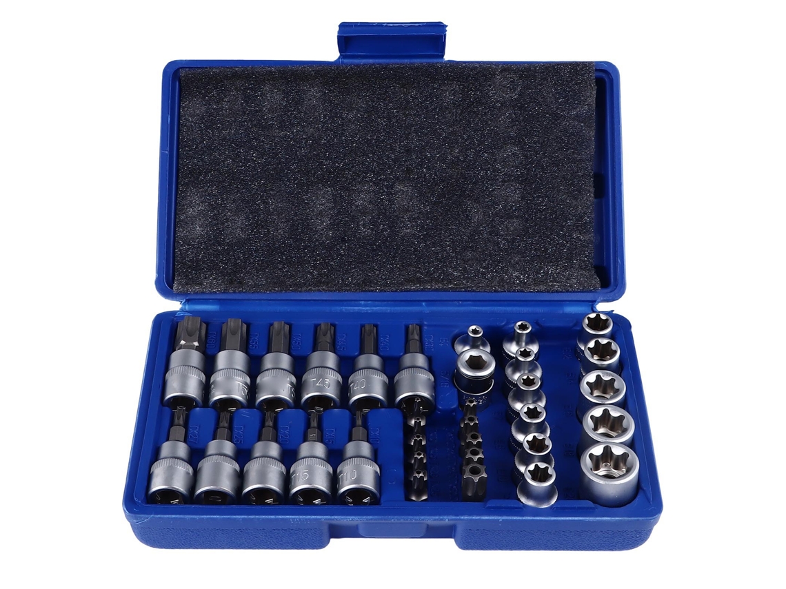 Juego De 34 Piezas De Puntas Y Vasos Para Llave De Estrella Con Estuche Para Reparaciones De Bicicletas, Motocicletas Y Automóviles.