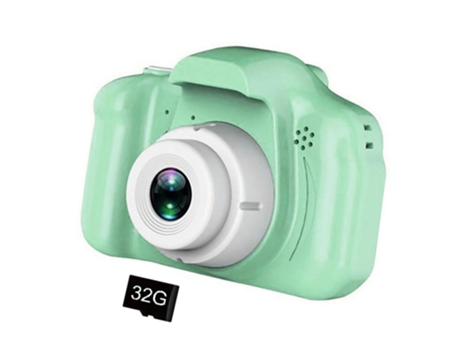 Cámara Fotográfica Infantil SLOWMOOSE Digital Cartoon 2 Pulgadas HD USB Recargable (Tarjeta de Memória 32 GB - Verde)