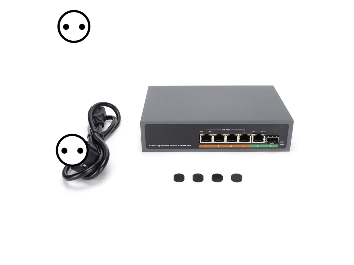Switch Poe De 5 Portas Gigabit Com Interface Sfp Ieee802.3af/at 65w Dispositivo De Rede