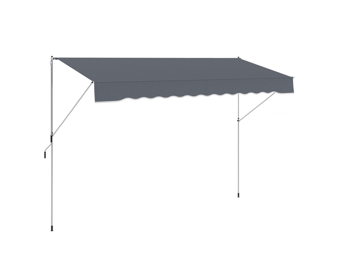 Toldo retráctil manual de 4x1,2 m, altura ajustable de 170 a 280 cm, con manivela, resistente al agua y a los rayos UV, color gris oscuro.
