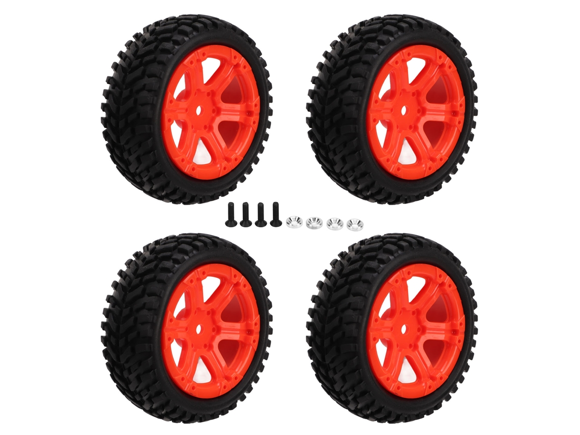 4pcs Neumáticos De Caucho Rc Ruedas Hex 12mm Conjunto De Neumáticos Para Coche Rc Escala 1/16 Rojo