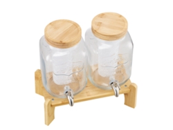 Dispensador de bebidas de vidrio Succebuy de 3,8 l con soporte, ideal para fiestas, juego de 2