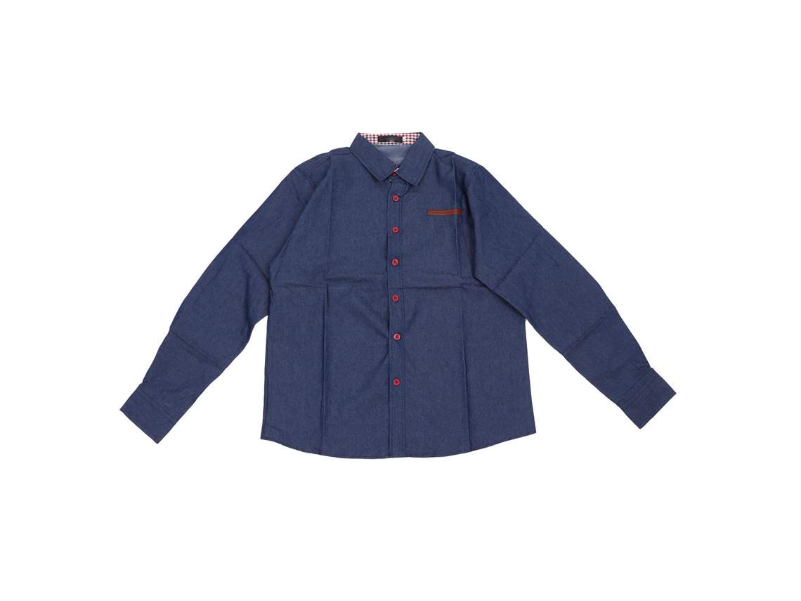 Camisa Vaquera Para Hombre, Manga Larga, Corte Ajustado, Bolsillo, Cuello Bajo, Azul Oscuro, Talla L