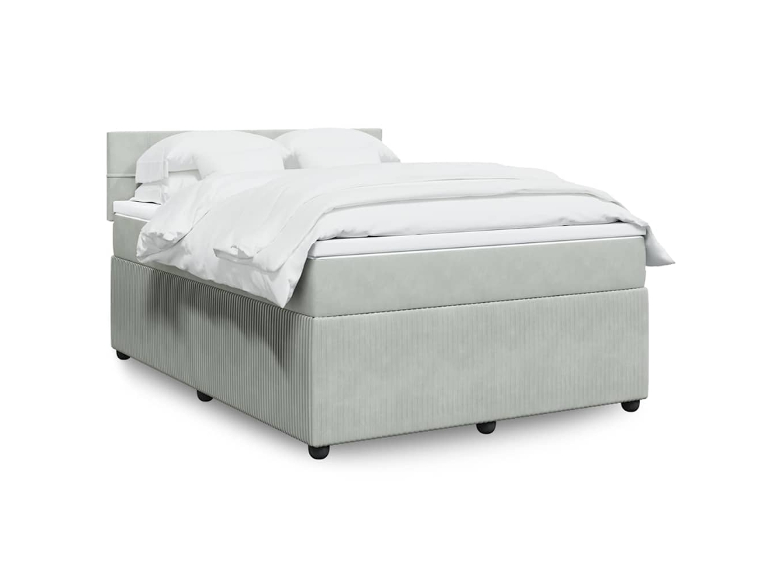Cama Box Spring Con Colchón Terciopelo Gris Claro 140x200 Cm