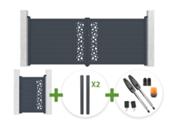 Puerta Batiente Sunny De 4 M, 160 Cm De Alto, Gris + Puerta Peatonal Sunny De 1 M, 160 Cm De Alto + 4 Postes + Motor Tanker B250