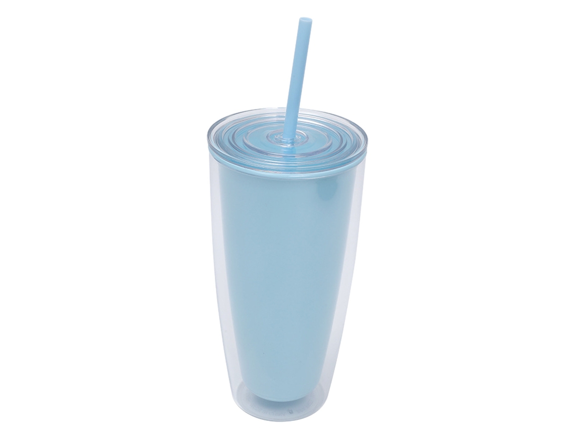 Vaso de plástico plano reutilizable de 24 oz con tapa y pajita NEVEANCE