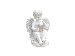 El Jardín Está Decorado Con Luces Solares Y Cuenta Con Una Estatua De Un Ángel.