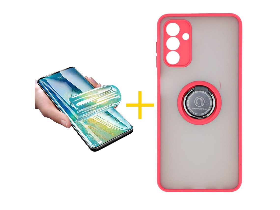 Pack 1 X Película de Vidrio Templado Hidrogel + Funda ACCETEL para Samsung Galaxy A16 5G Gel Bumper con Anillo Rojo