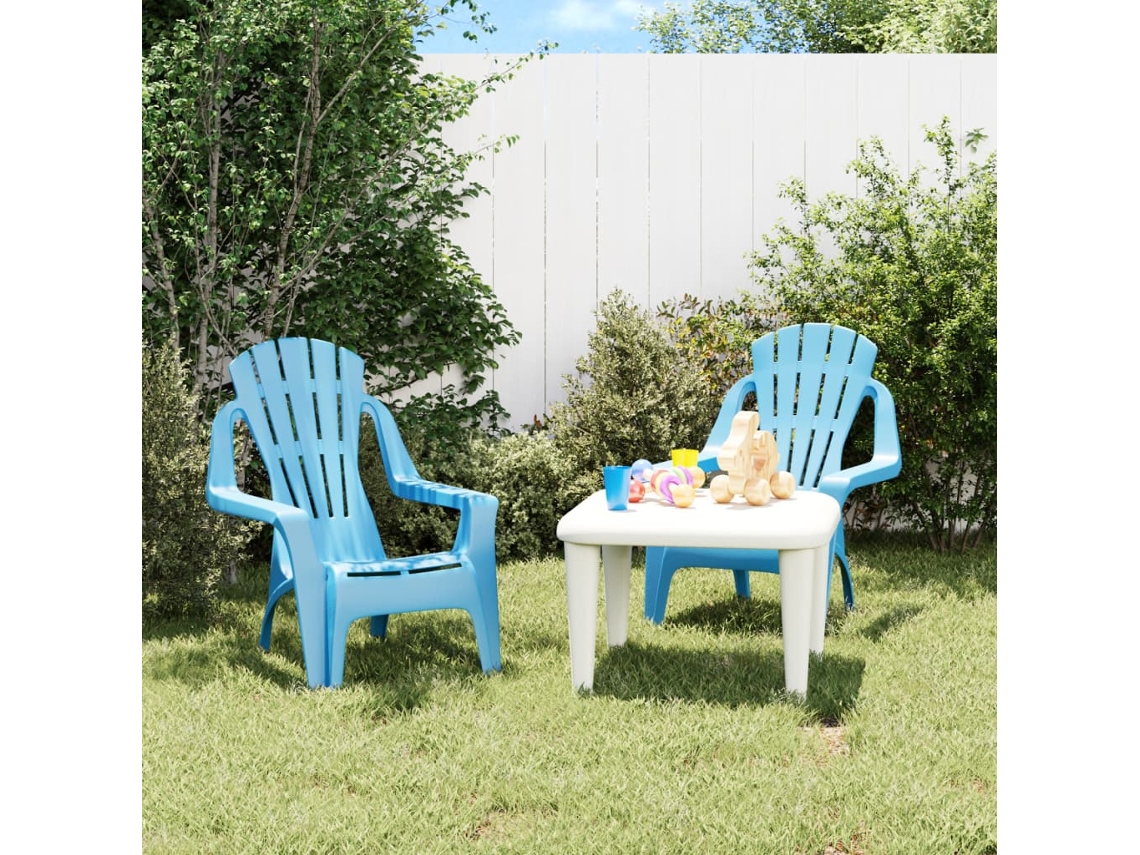 Sillas de jardín infantiles (2 unidades, PP, aspecto madera, azul, DKD, decoración del hogar)