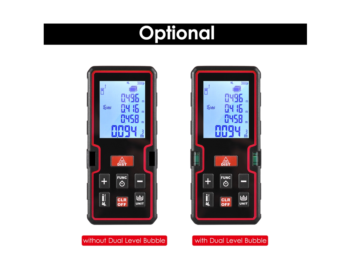 Medidor Láser 100m Mini Con Lcd, Medir Distancia Área Volumen, Burbuja Nivel, Cambio Unidades, Historial De Datos