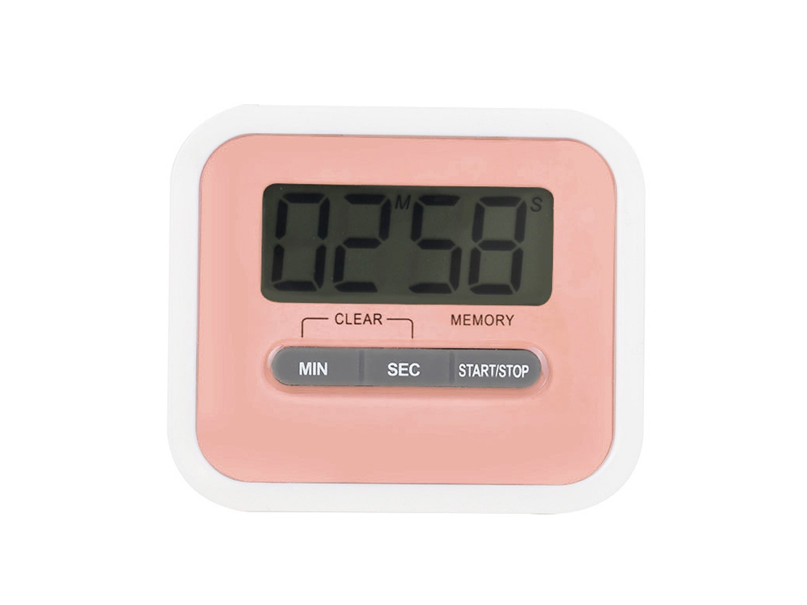 Temporizador de cocina digital LCD electrónico con cuenta regresiva de 99 minutos, reloj despertador multifunción rosa