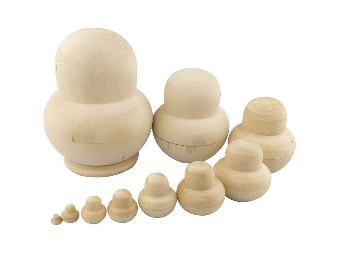Ats-10 Piezas Muñecas Rusas Nesting Sin Pintar 10 Capas Madera Juguete Decoración Regalo De Cumpleaños